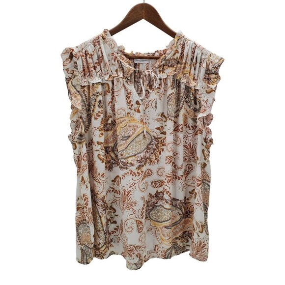 Carolina Belle Womens Sleeveless Paisley Print Ruffle Blouse 2X Keyhole Neck - Picture 3 of 12